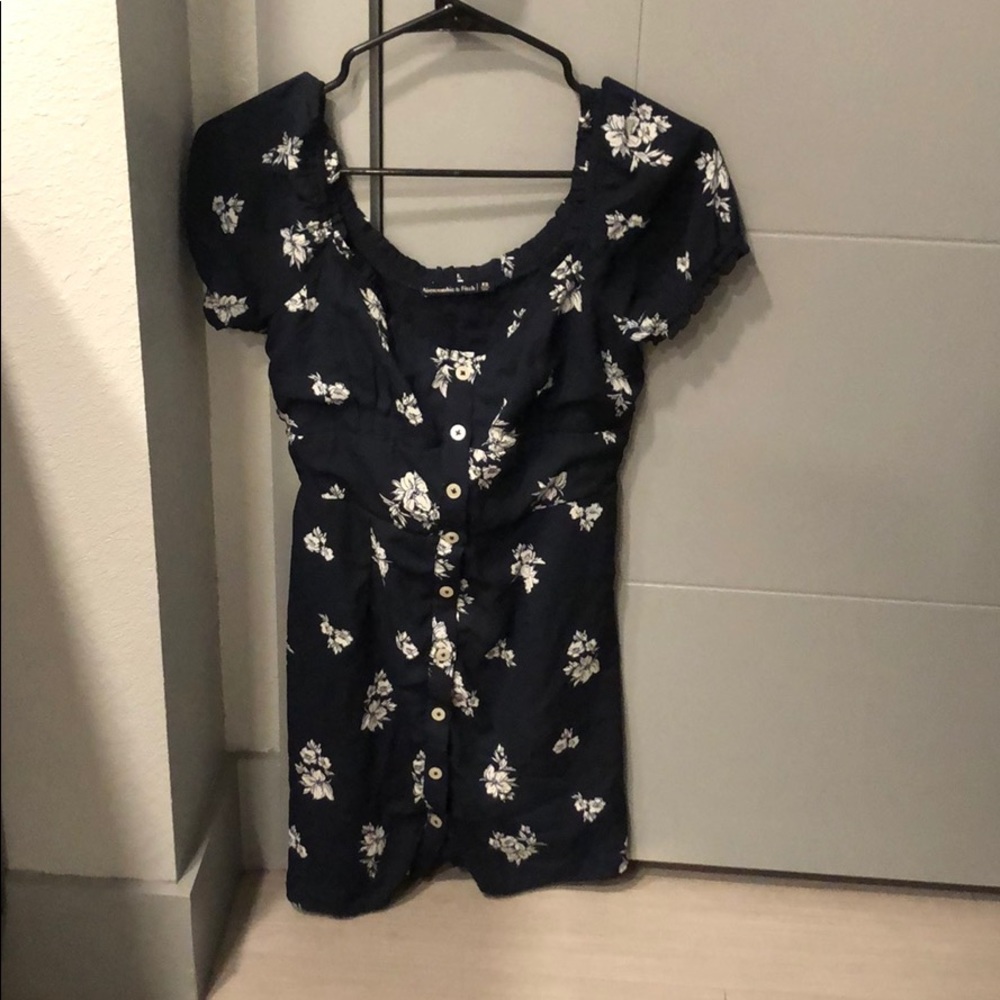 Navy Blue & White Floral Print A&F Dress